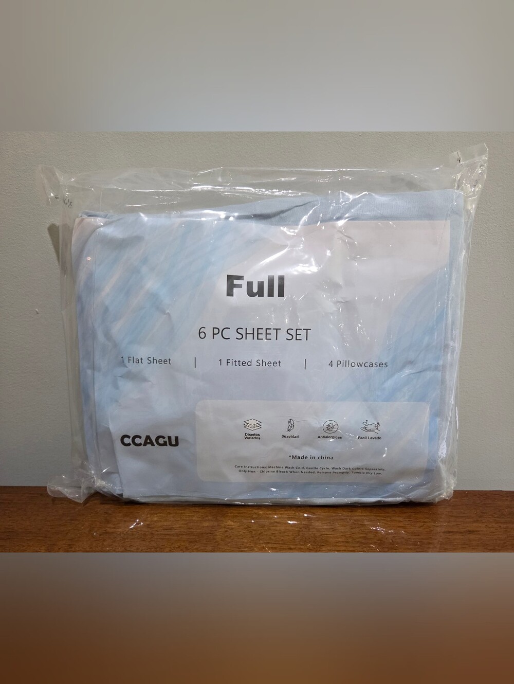 NWT CCAGU Full 6 PC Sheet Set - 1 Flat, 1 Fitted, 4 Pillowcases Light Blue